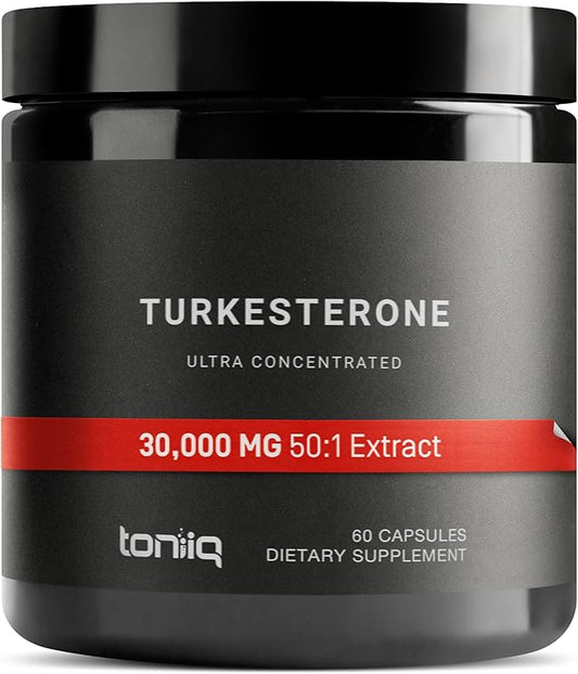 Ultra Strength Turkesterone Supplement for Men - 30,000mg, 50x Concentrated - 20% Turkesterone - 60 Vegetarian Capsules 600mg Serving - 3rd Party Tested - 1-Month Supply - Ecdysterone Companion Toniiq