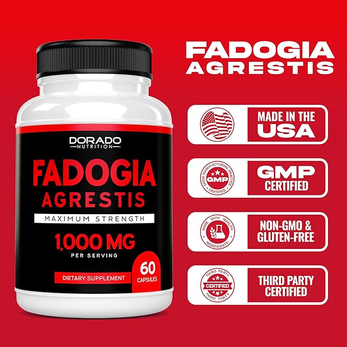 Fadogia Agrestis Extract 1000mg per Serving - [Maximum Strength] - Strength, Drive, Athletic Performance, Muscle Mass - Third Party Tested - Zero Fillers - Gluten Free, Non-GMO, Vegan Capsules