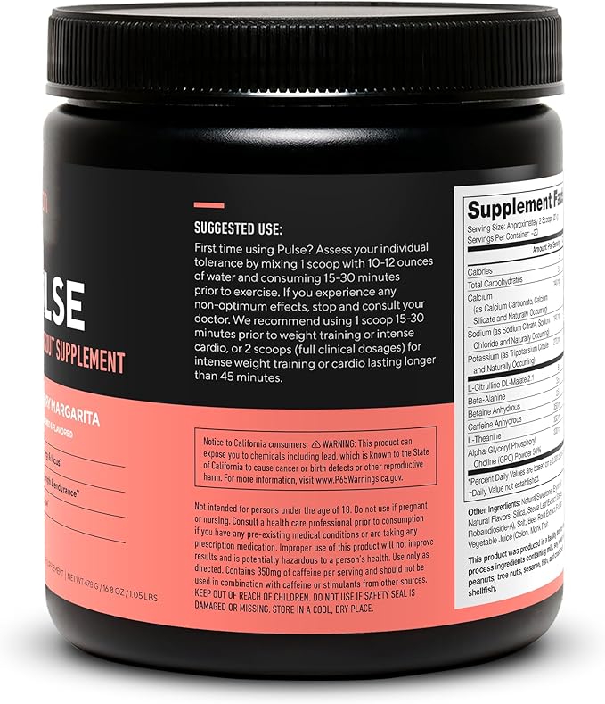 LEGION- All Natural Nitric Oxide Preworkout Drink to Boost Energy, Creatine Free, Naturally Sweetened, Beta Alanine, Citrulline, Alpha GPC (Strawberry Margarita)