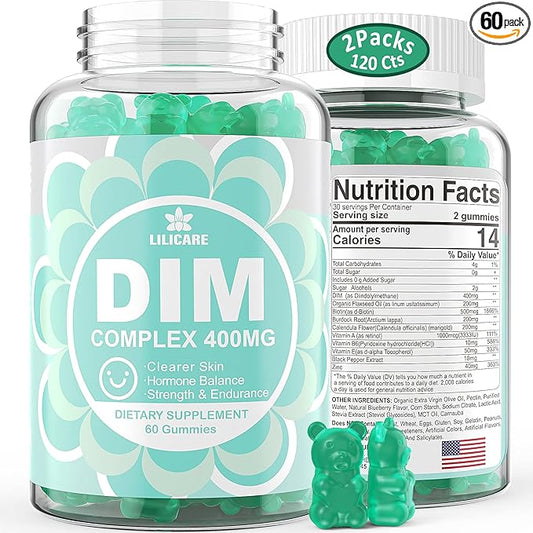 DIM Supplement Women 400mg, Estrogen Supplement for Women, Sugar Free DIM Gummies for Men & Women + Biotin, Flaxseed Oil, Burdock, Calendula, BioPerine for Hormone Balance, Menopause & Prostate 120Cts
