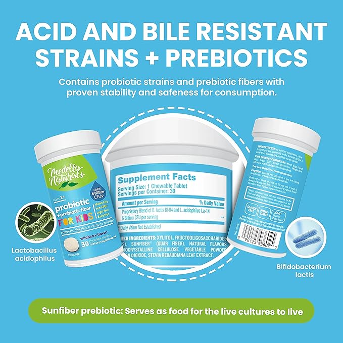 Probiotics for Kids + Prebiotics to Support Digestive Health - 6 Billion+ CFUs of Kids Prebiotic and Probiotic to Help Support Immunity & Digestion - Made in the USA, 30 Kids Probiotic Chewables