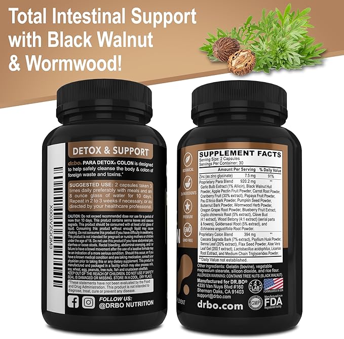 Colon Cleanse Pills Body Detox - Intestinal Guard Cleanser for Stomach - Natural Weight Flush Cleaner Supplement Complex, Women Men Kids, Herbal Wormwood Black Walnut Clove - Gut Loss Health Capsules