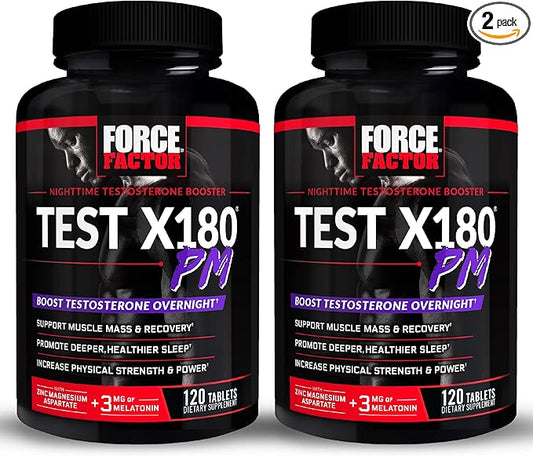 FORCE FACTOR Test X180 PM, 2-Pack, Testosterone Booster for Men, Overnight Testosterone Supplement to Build Muscle, Increase Strength, and Promote Deeper, Healthier Sleep and Recovery, 240 Tablets