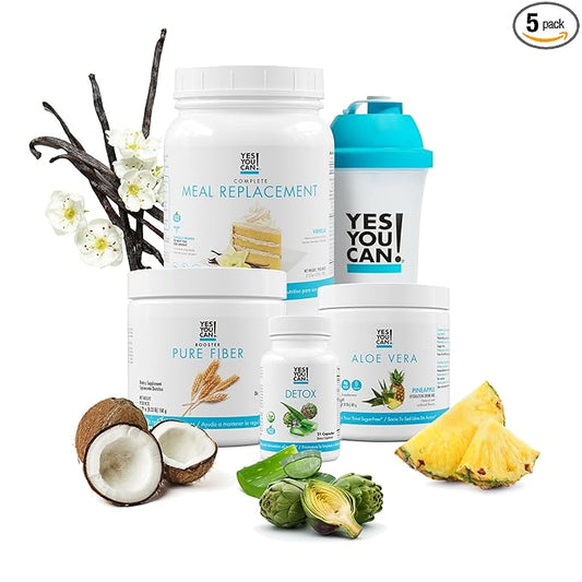 Yes You Can! Detox Plus Kit, Daily Cleanse Pure Fiber Meal Replacement, Drink Mix, Shake Booster and Supplement, Body Cleanse Kit for Women, Daily System Cleanse - Vanilla, Aloe Vera Mango