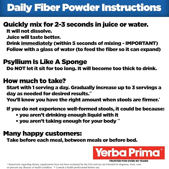 Yerba Prima Daily Fiber Formula 12 oz (3 Pack) - Soluble & Insoluble Dietary Fiber Supplement - Colon Health - Vegan, Non-GMO, Gluten-Free