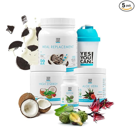Yes You Can! Detox Plus Kit (Meal Replacement Cookies and Cream, Aloe Vera Hibiscus) - Complete Meal Replacement Powder, High Energy Shake Booster, Aloe Vera Detox Supplement, Health Transformation