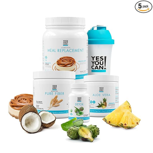 Yes You Can! Detox Plus Kit, Daily Cleanse Pure Fiber Meal Replacement, Drink Mix, Shake Booster and Supplement, Body Cleanse Kit for Women, Daily System Cleanse - Dulce de Leche, Aloe Vera Mango
