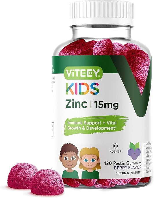 Zinc for Kids Gummies 15mg - Immune Support for Kids & Teens - Powerful Natural Antioxidant, Kids Zinc Vitamin Supplement - Vegan, Gelatin Free, Gluten Free - Tasty Chewable Berry Flavor Gummy