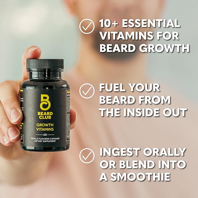 The Beard Club - Beard Growth Vitamins - Support A Thicker Fuller Beard, Fill in Patches - Biotin, Minerals, Multi-Vitamins Help Support and Stimulate Healthier Facial Hair Growth