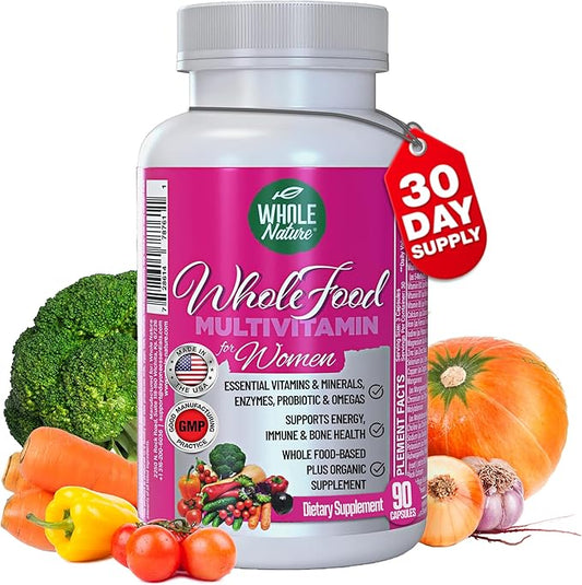 Whole Food Multivitamin for Women - with B12 Methyl Folate, Womens Multi Vitamin Minerals, Probiotics and Omegas. Vegan Vitamins for Women. Non GMO Daily Supplement Plus- 90 Capsules