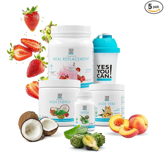 Yes You Can! Detox Plus Kit (Meal Replacement Strawberry, Aloe Vera Peach Lemonade) - Complete Meal Replacement Powder, High Energy Shake Booster, Aloe Vera Detox Supplement, Health Transformation