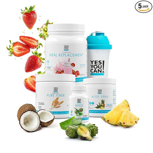 Yes You Can! Detox Plus Kit, Daily Cleanse Pure Fiber Meal Replacement, Drink Mix, Shake Booster and Supplement, Body Cleanse Kit for Women, Daily System Cleanse - Strawberry, Aloe Vera Hibiscus