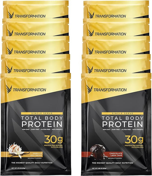 Transformation Protein Super Blend | Egg White, Collagen Peptides, and Plant Protein | 15 Billion CFU Probiotics | Digestive Enzymes | MCT Oil | Low Carb Shake for Men & Women | Variety, 10 pack