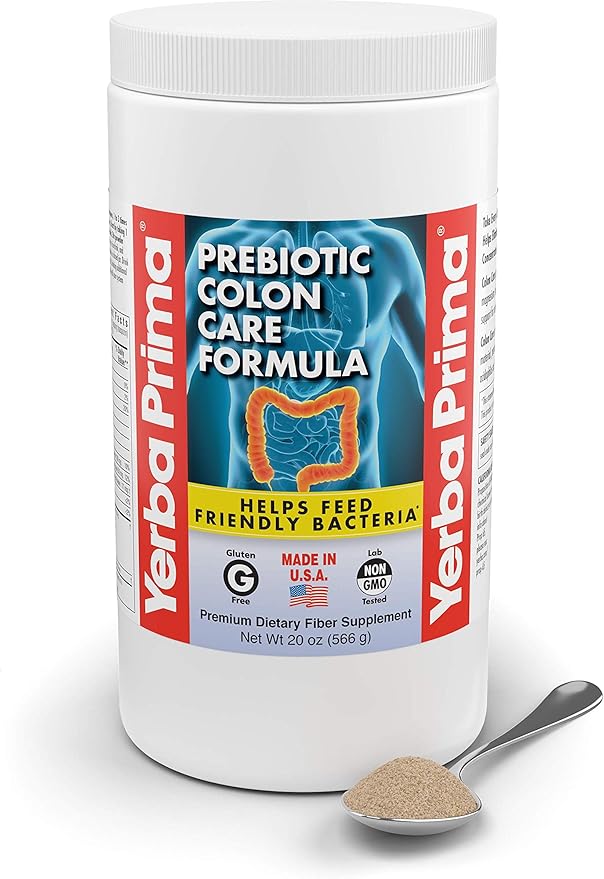 Yerba Prima Prebiotic Colon Care Formula, 20 oz Powder (Pack of 2) with FOS - Natural Psyllium Fiber, Magnesium, Selenium - Non-GMO, Gluten Free, Vegan Daily Supplement - for Men & Women