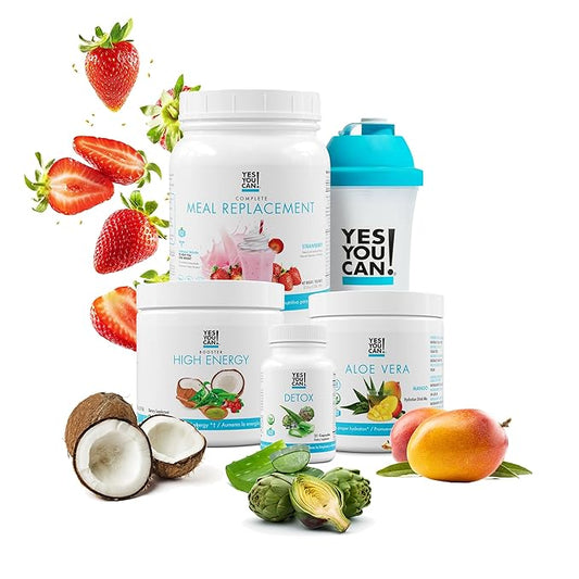 Yes You Can! Detox Plus Kit (Meal Replacement Strawberry, Aloe Vera Mango) - Complete Meal Replacement Powder, High Energy Shake Booster, Aloe Vera Detox Supplement, Health Transformation
