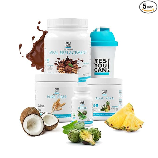 Yes You Can! Detox Plus Kit, Daily Cleanse Pure Fiber Meal Replacement, Drink Mix, Shake Booster and Supplement, Body Cleanse Kit for Women, Daily System Cleanse - Chocolate, Aloe Vera Pineapple
