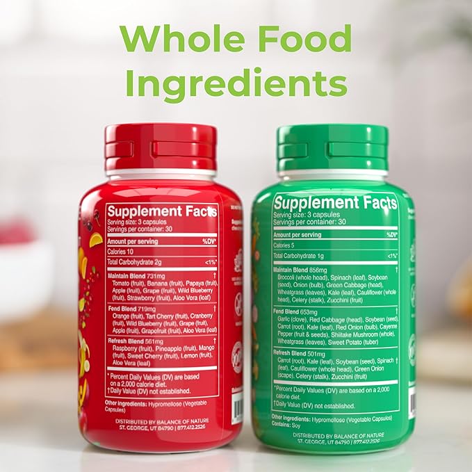 Balance of Nature Whole Food Supplement with Fruit and Vegetable Ingredients for Women, Men, and Kids - 90 Capsules, 3 Sets