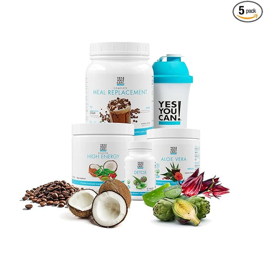 Yes You Can! Detox Plus Kit - Daily Cleanse Pure Fiber Meal Replacement Drink Mix, Shake Booster & Supplement, Body Cleanse Kit for Men and Women, Daily System Cleanse - Coffee, Hibiscus
