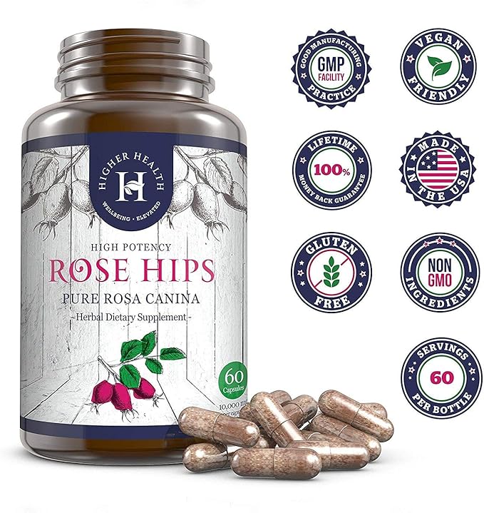 Rose HIPS - 10,000 mg x 60 Premium Natural Joint Supplement for Men & Women. Vegan, Non-GMO, Antioxidant, Vitamin A/C/E Capsules, Pills, Product