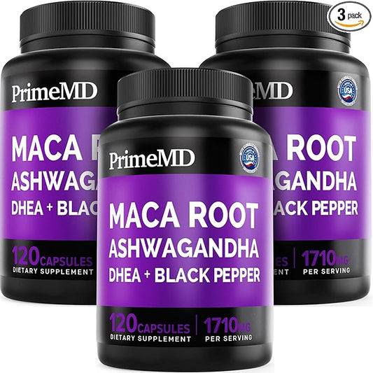 6-in-1 Organic Maca Root & Ashwagandha Capsules 1710mg w/DHEA & Black Pepper Fruit Extract - Maca Root Capsules for Women & Men - Energy, Mood, and Bone Support Supplement, 360 Capsules (3 Pack)
