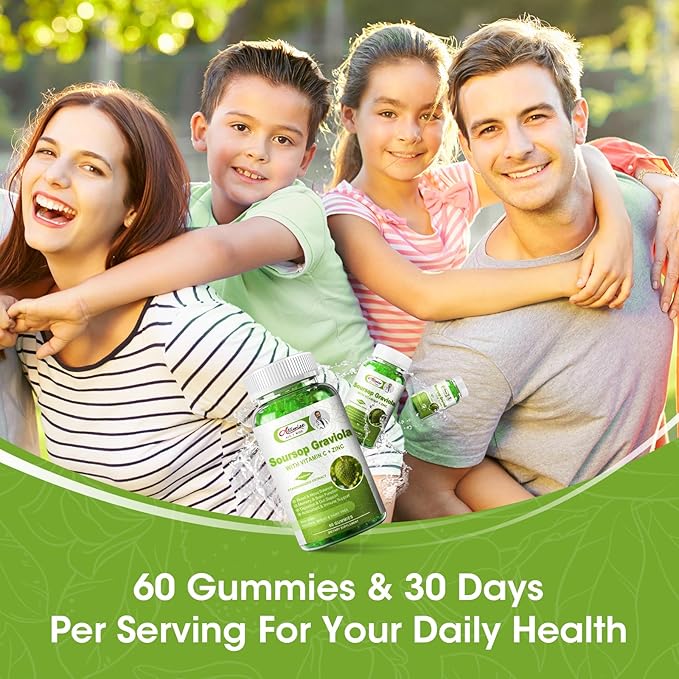 2000mg Natural Soursop Graviola Gummies Supplement, Original Soursop Leaves Extract with Vitamins C & Zinc for Women & Men, Multivitamin Soursop Fruit Supplement for Immunity & Antioxidant & Energy