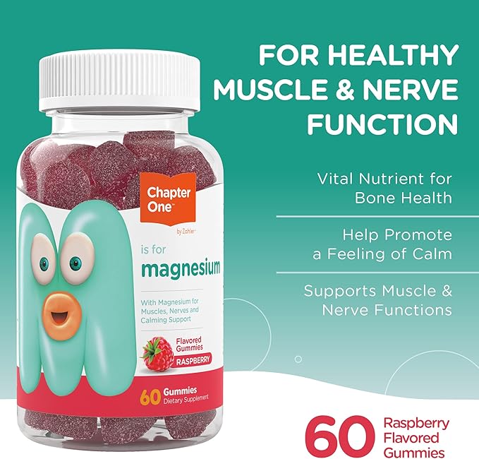 Chapter One Magnesium Gummies, Great Tasting Magnesium for Kids, Calm Kids Magnesium, Magnesium Gummies for Women and Men, Certified Kosher, (60 Flavored Gummies)