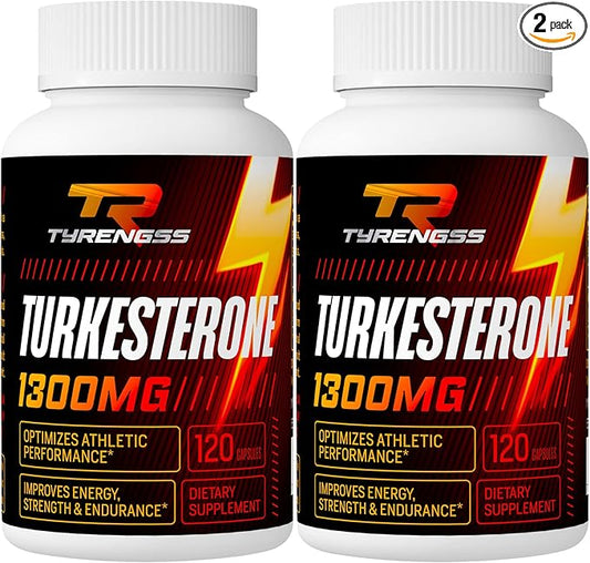 Testosterone Booster, Turkesterone Supplement 1300mg Ultra High Strength (Ajuga Turkestanica Extract Std. to 20% Testosterone), for Athletic Performance & Muscle Mass, 240 Capsules