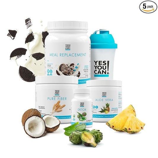 Yes You Can! Detox Plus Kit, Daily Cleanse Pure Fiber Meal Replacement, Drink Mix, Shake Booster & Supplement, Body Cleanse Kit for Women, Daily System Cleanse - Cookies & Cream, Aloe Vera Hibiscus