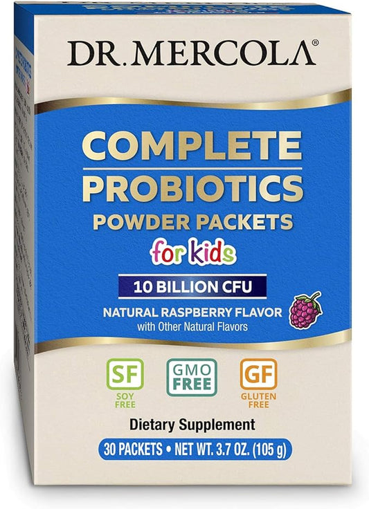 Dr. Mercola, Complete Probiotics Powder Packets for Kids, 30 Servings (30 Packets) (10 Billion CFU), Supports a Healthy Gut, Non GMO, Soy Free, Gluten Free