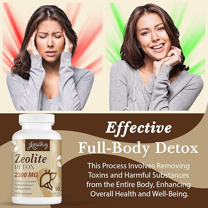2300 MG Zeolite Detox Capsules, Organic Activated Charcoal, Bentonite Clay, 1-2 µm Clinoptilolite, Maximum Absorption, Gut Liver Detox Cleanse Full Body for Women Men, 180 Capsules