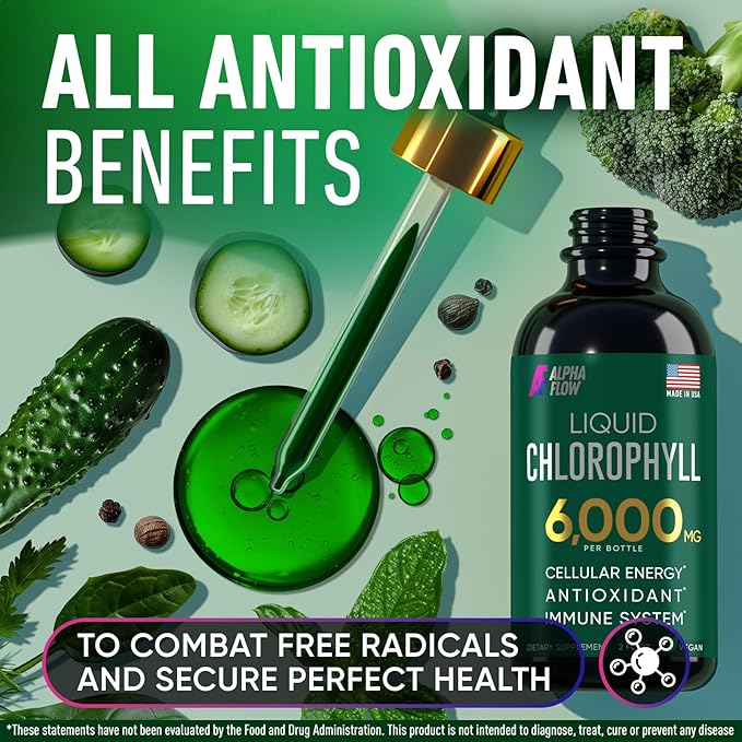[2 Pack] Chlorophyll Liquid Drops 6000MG – Natural Liquid Chlorophyll Drops for Detox, Energy, Skin – Internal Deodorant – Vegan Chlorophyll Liquid Drops for Kids & Adults – US-made, Non-GMO - 4 Fl Oz
