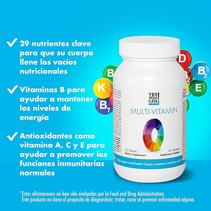 Yes You Can! Daily Multivitamins for Men and Women - Helps Assist Overall Health & Well-Being, Contains Antioxidants, Rich in Vitamin A, B, C & E - Daily Vitamins - 30 Tablets - 2 Pack