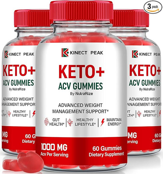 (3 Pack) Kinect Peak Keto ACV Gummies, KinectPeak Keto + ACV Supplement, All Natural Keto Plus Apple Cider Vinegar, Premium 1000MG Formula Plus Vitamins, Official Gomitas Reviews (180 Gummies)