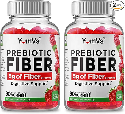 Yum-Vs - Prebiotic Fiber Gummies for Adults & Kids - 5g Digestive Aid Gummy Fiber Supplement - Keto Friendly Prebiotic Daily Fiber Supplement for Women & Men - No Sugar Added Dietary Fiber (90 Count)