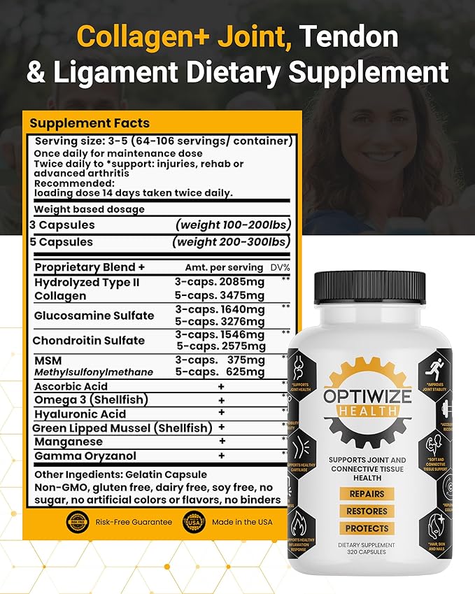 10 Natural Pain Relief Ingredients for Joint Tendon and Ligament Supplement for Arthritis, Injuries and Bone Health Collagen Type 2 MSM Glucosamine Chondroitin Green Lipped Mussel HA Omega and More