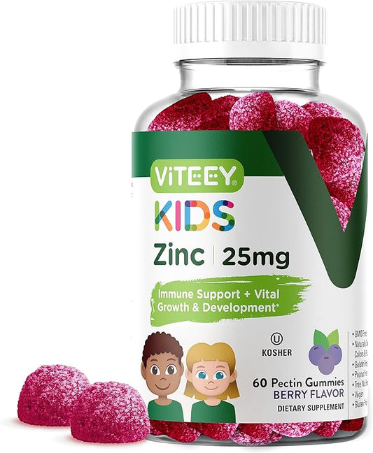 Zinc for Kids Gummies, 25mg - Immune Support for Kids & Teens - Powerful Natural Antioxidant, Kids Zinc Vitamin Supplement - Vegan, Gelatin Free, Gluten Free - Tasty Chewable Berry Flavor Gummy
