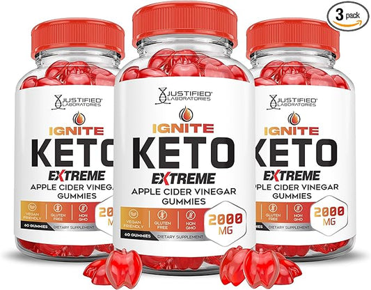 (3 Pack) Ignite Keto ACV Gummies Extreme 2000MG Advanced Ignite Keto Gummies Apple Cider Vinegar Formulated with Pomegranate Beet Juice Powder B12 Vegan Non GMO 180 Gummys