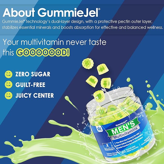 (2 Pack) Multivitamin for Men, Daily Mens Multivitamins & Multiminerals Gummies, Mens Vitamins A C D E B6 B12, Methylfolate, Omega 3, Probiotics, Enzymes for Energy, Immunity, Sugar Free, (No Iron)