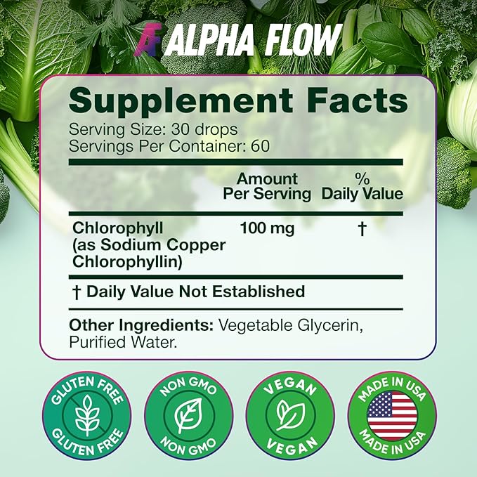 [2 Pack] Chlorophyll Liquid Drops 6000MG – Natural Liquid Chlorophyll Drops for Detox, Energy, Skin – Internal Deodorant – Vegan Chlorophyll Liquid Drops for Kids & Adults – US-made, Non-GMO - 4 Fl Oz