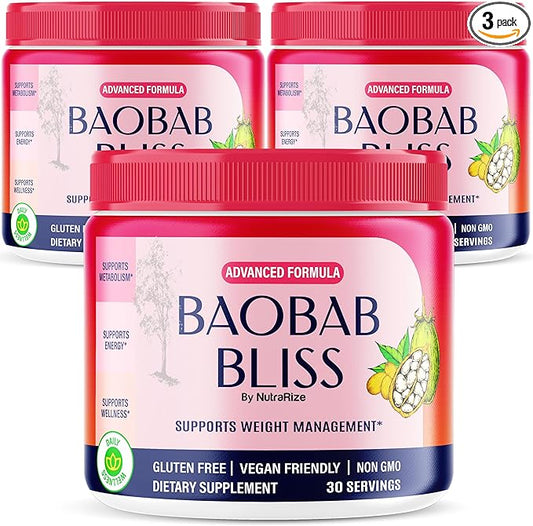 (3 Pack) Baobab Bliss Powder, The Secret Native African Coffee, Baobab Bliss Detox to Support Fitness & Healthy Lifestyle, All Natural Fiber Supplement, BaobabBliss Organic Review (90 Servings)