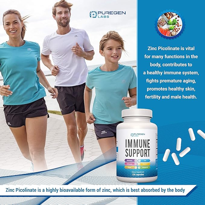6 in 1 Immune Support 120 Capsules with Powerful Blend of Elderberry, Echinacea, Ginger, Vitamin C 650mg, Vitamin D3 5000 IU & Zinc Picolinate 30mg- Immune Booster Supplement for Adults and Kids